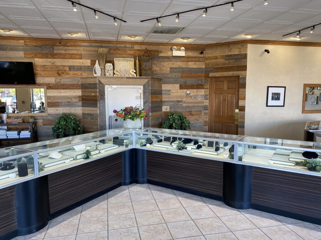 interior showroom with jewelry display cases